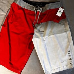 O'Neill Men's Red and Gray Swim Shorts